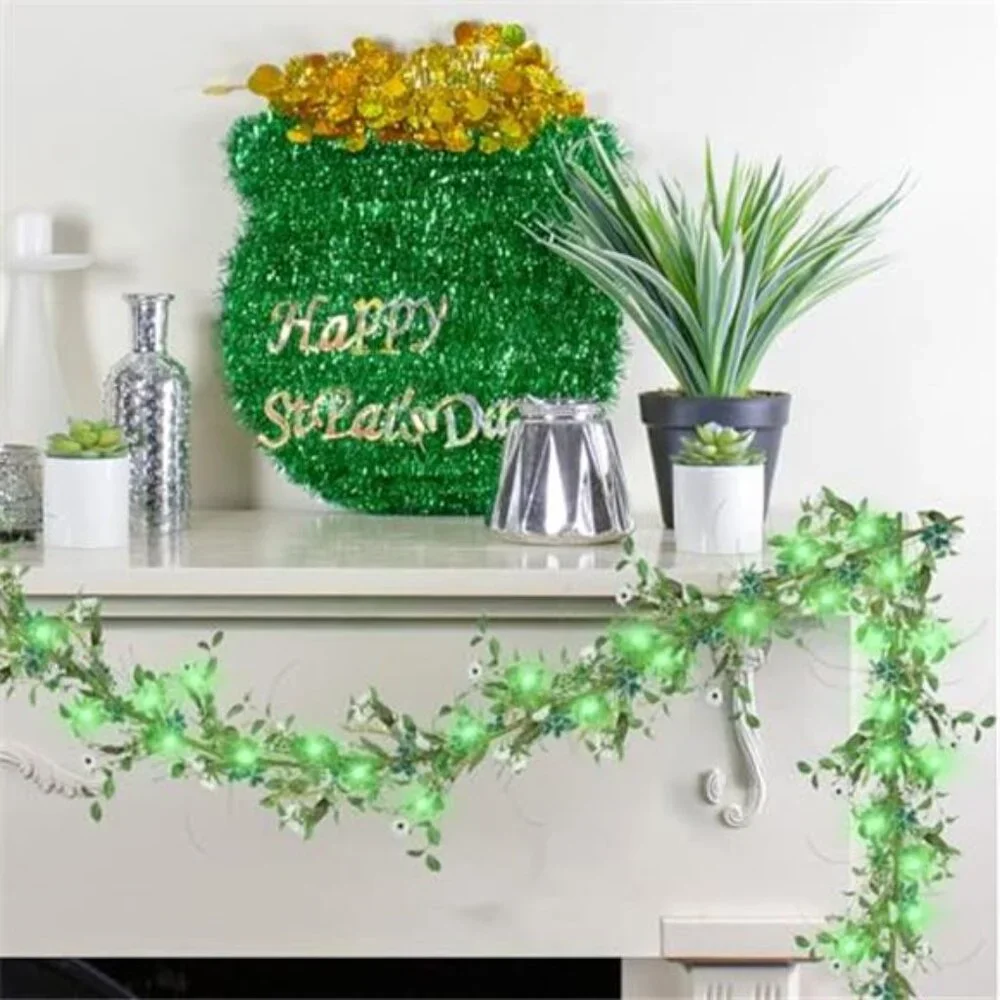 6 Ft St Patrick's Day Garland with Lights St Patricks Day Decorations, Shamrock